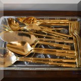 S01d. Assorted goldtone bamboo flatware and serving pieces - $75 